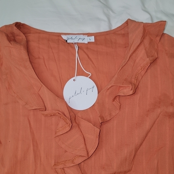 Petal & Pup Flutter Sheridan Sleeve Boho Ruffle Peasant Blouse Top Large Rust - Picture 3 of 14